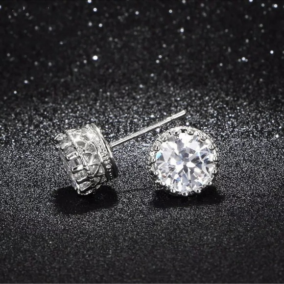 925 Silver Stud Earring Gorgeous Round Cut Cubic Zirconia Women Party Jewelry - Picture 3 of 4